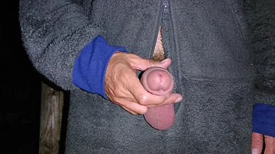 Big Uncut Cock Naked Night Time Masturbating Outdoors, Creamy Cum on Table - Rockardglans