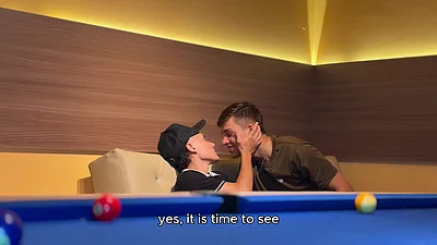 My twink COLLEGE BUDDY asks me to teach him how to play pool and his payment is a hard fuck ending with creampie inside his ass