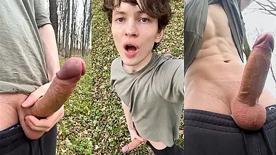 Sexy Twink Plays Risky With His Huge Veiny Cock In The Woods